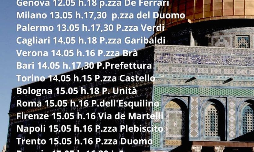 Contro la pulizia etnica e contro l’apartheid israeliana: sabato 15 maggio a Torino presidio in piazza Castello alle ore 15
