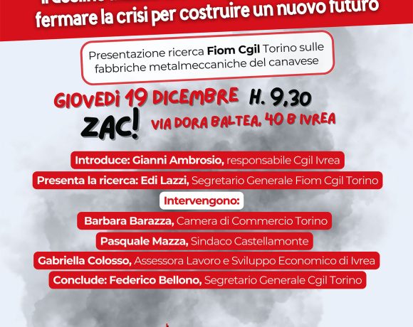 FIOM-CGIL presenta a Ivrea il 19 dicembre la ricerca sulle fabbriche metalmeccaniche dell’Eporediese