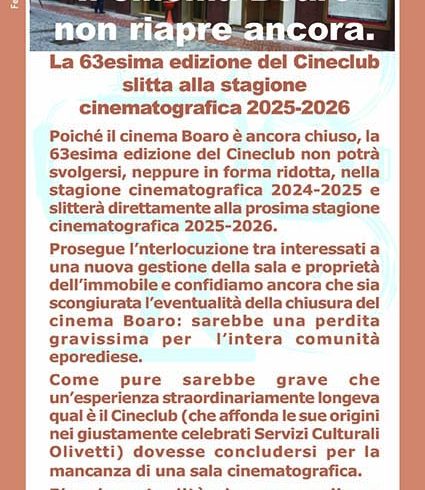 Il cinema Boaro non riapre ancora