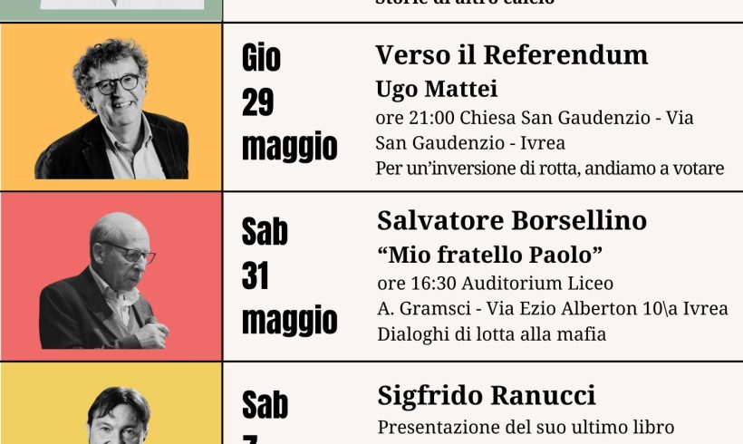 Incontri pubblici a Ivrea con Ugo Mattei, Salvatore Borsellino e Sigfrido Ranucci: sono solo alcuni degli eventi organizzati da NES in questi giorni