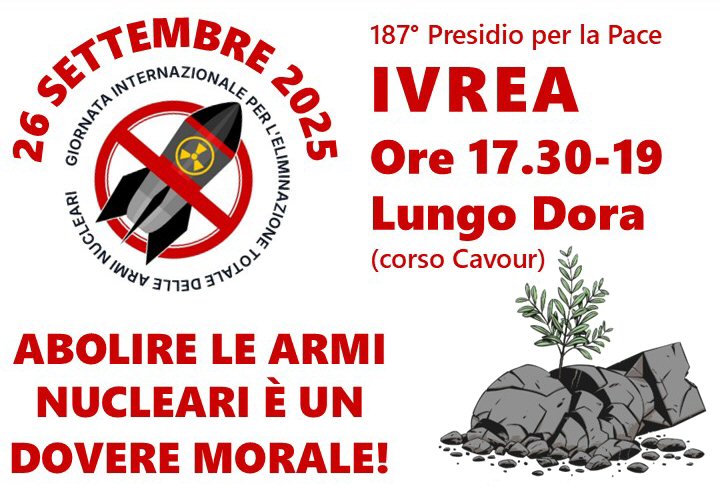 Ivrea per l’abolizione delle armi nucleari. Venerdì 26 settembre evento speciale
