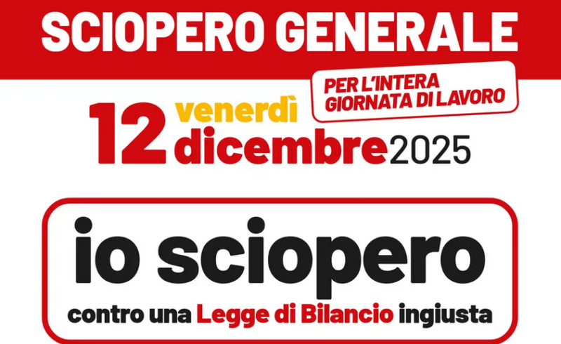 12 dicembre sciopero Generale Cgil manifestazioni in tutta Italia. A Torino appuntamento in piazza XVIII dicembre alle 9