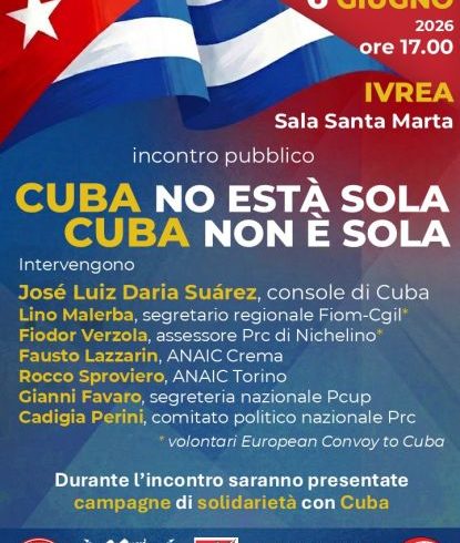 «Cuba non è sola»: a Ivrea un incontro pubblico contro il blocco economico e i “tamburi di guerra”