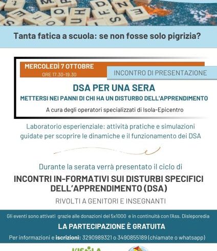 DISTURBI DELL’APPRENDIMENTO, AL VIA A IVREA IL NUOVO CICLO DI INCONTRI PRESSO L’ASSOCIAZIONE ISOLA-EPICENTRO